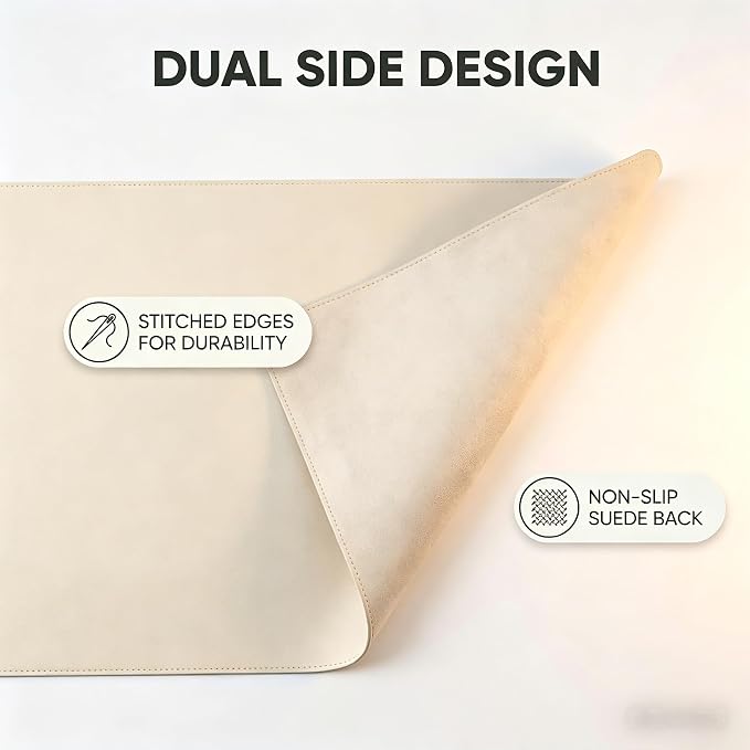 Office Leather Desk Mat, Mouse and Keyboard Pad, Computer and Laptop Mat, Desktop Protector and Cover, Writing Pad and Blotter (31.52''x42.95'', Beige)