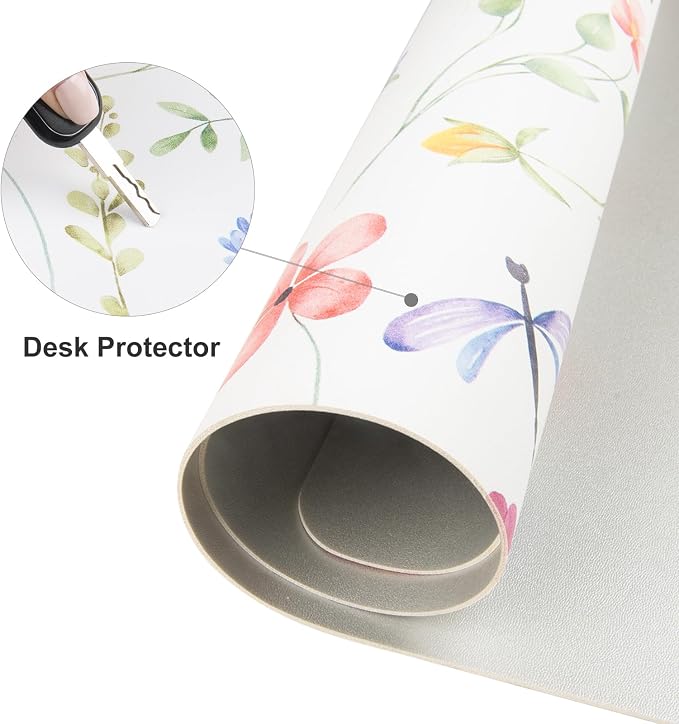 Colorful Star Floral Waterproof Office Desk Mat, 31.5" x 15.7" | Non-Slip Large Computer Gaming Mouse Pad, XXL PC Laptop Protector Pads, PU Leather Desk Writing Pads for Office Home