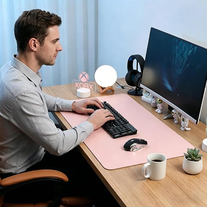 Leather Desk Pad 23.64'' x 40.19'', PIPRE Office Desk Mat Waterproof Pink Smooth Mouse Writing Surface - Maximum Protection Dual-Sided Pu Leather Blotter for Desk Office/Home