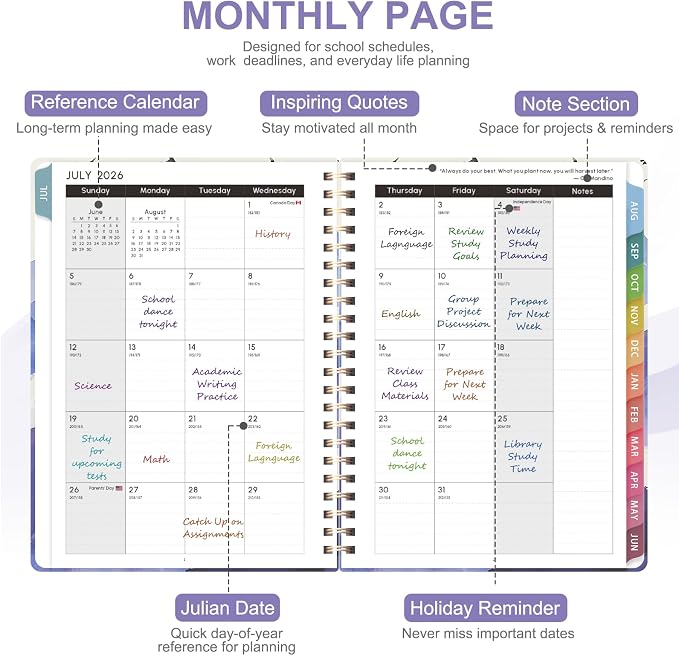 Planner 2026-2027, Weekly and Monthly Academic Year Calendar Planner, July 2026 - June 2027, Daily Agenda Book for Office School Supplies, Letter Size(8.5'' x 11'')