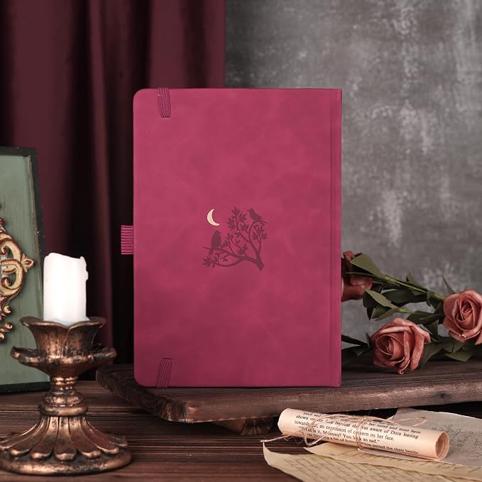 TIEFOSSI Line Journal Notebook, A5 Hardcover Rule Journal for Women Men | 100gsm 316 Numbered Pages Diary, Aesthetic Leather Bird Pattern for Journaling Organization,Planning, Tracking & Sketching