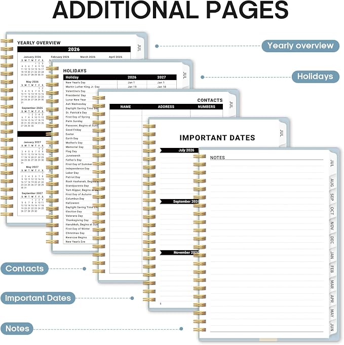 Planner 2026-2027, Academic Year Monthly and Weekly Calendar Planner, Jul 2026 - Jun 2027, Hardcover Teacher Student Planning Agenda book with Tabs, Perfect for School Office Supplies, 6.3" x 8.5" - Parisian Bouquet