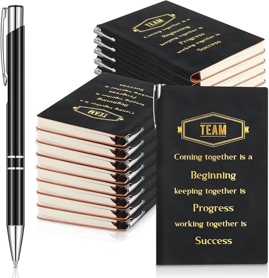 Colarr 40 Pcs Appreciation Gifts Bulk Inspirational PU Leather Notebook Journal & Pen Set Thank You Gifts for Staff, Employees, Coworkers, Nurses(Black,Team)