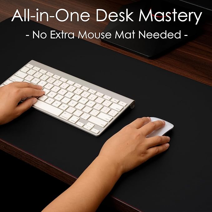 Leather Desk Pad Protector, Waterproof Mouse Pad, PU Desk Mat, Office Desk Cover, Desk Writing Mat for Office/Home/Work/Cubicle (Black/Red) 23.6x13.7 in