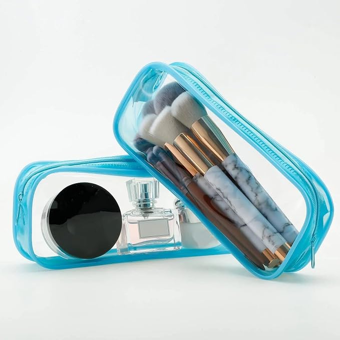 Tatuo 4 Pieces Clear PVC Bags Big Capacity Zipper Pencil Pouch Case Travel Luggage Makeup Cosmetic Bag(Sky Blue)