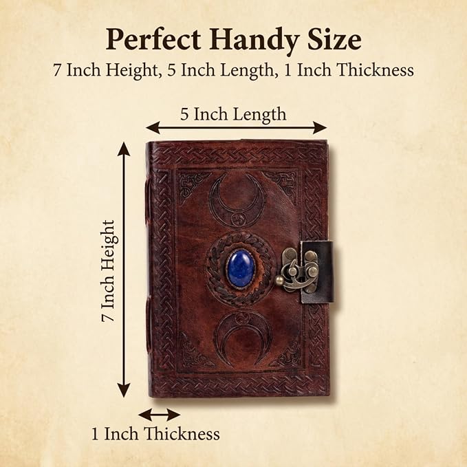 cuero 3 Moon Blue Lapis Embossed Vintage Leather Journal for Men & Women - 128 Pages, Antique Handmade Deckle Edge Vintage Paper, Leather Journal Writing Notebook Dairy Gift (5 inch by 7 inch, Brown)
