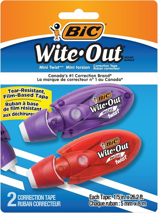 BIC Wite-Out Mini Twist Correction Tape, No Dry Time, Tear Resistant Tape, White, 2-Count