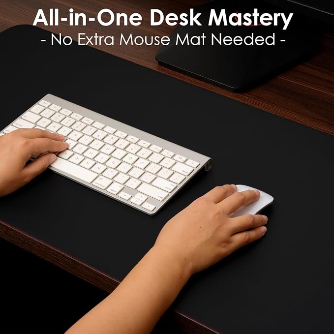 Leather Desk Pad Protector, Waterproof Mouse Pad, PU Desk Mat, Office Desk Cover, Desk Writing Mat for Office/Home/Work/Cubicle (Black) 35.4x17 in