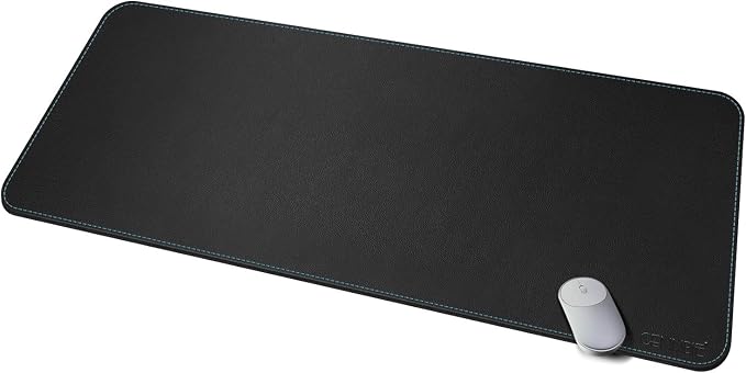 CENNBIE Leather Desk mat Protecter 47.2X19.6in Super Large(Black) | Premium stitched edges resist wear. Easy to clean. Protects desk from spills, stains ,scratches. Smooth glide. Office & home.