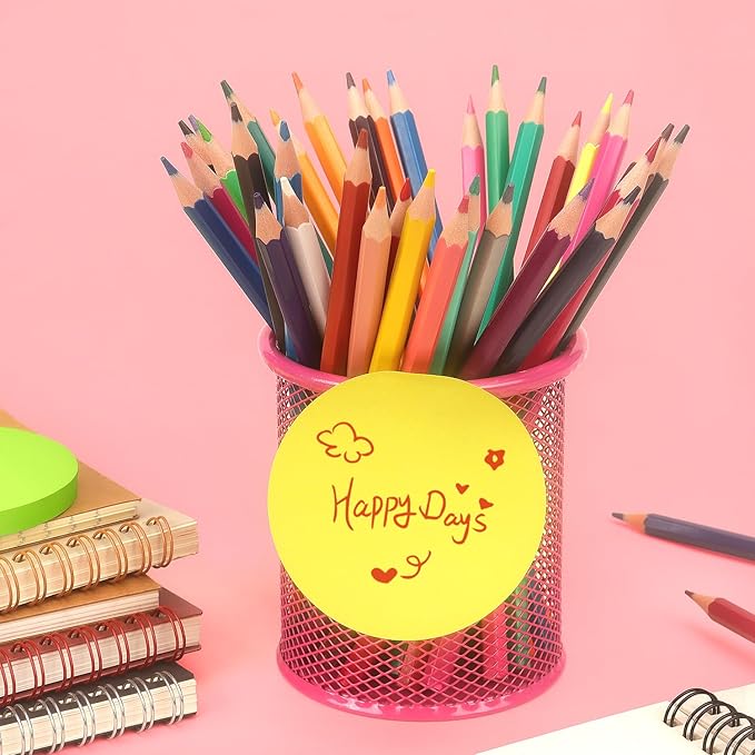 SIMONA Round Sticky Notes 8 Bright Colors, 600 Sheets | Fun Round Shape Self-Sticky Note Pads, 8 Assorted Bright Colors Sticky Notes for Office, School, Family