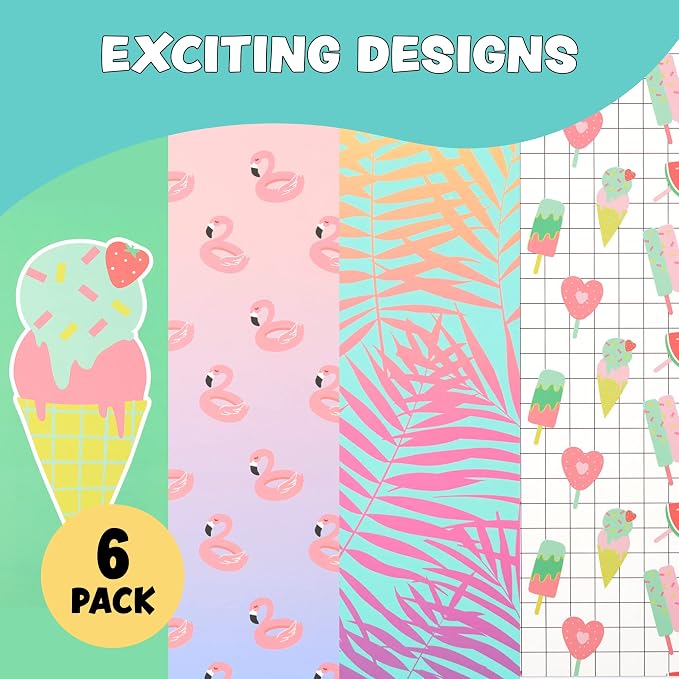 Yoobi College Ruled 8 x 10.5” Spiral Notebook Set – Bulk 6-Pack of 1 Subject Notebooks, Variety of Cute Designs – 100 Perforated 3-Hole Punched Sheets, For School, Office & Home