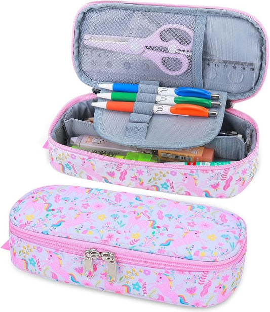 RHCPFOVR Kids Pencil Case for Girls-Soft Zipper Large Capacity Pencil Pouch for Girls Pencil Case for School Pencil Bag for Toddler (Pink Unicorn Garden)