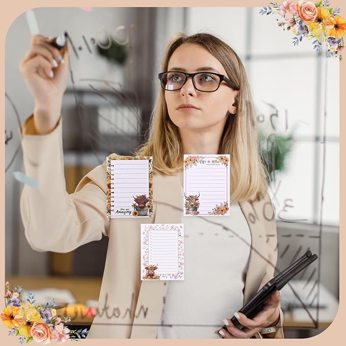 Chiisong 12 Pieces Highland Cow Sticky Notes 3x4 Inch Animal to Do List Just Loves Butterfly Sunflower Memo Notes Highland Cow Gifts Home Kawaii Cute Office Supplies