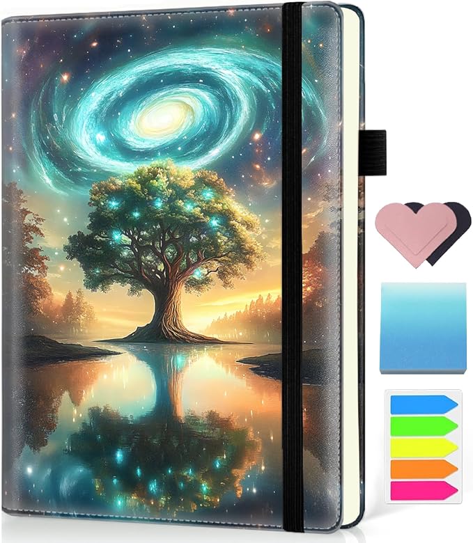 Hardcover Executive Notebooks, A5 PU Leather Lined Journal Notebook, 200 Pages Thick Paper Subject Notebooks for School,Work,Home Writing Business Notebook, Diary Book ，Cosmic Infinity Grove