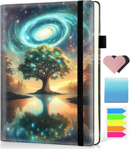 Hardcover Executive Notebooks, A5 PU Leather Lined Journal Notebook, 200 Pages Thick Paper Subject Notebooks for School,Work,Home Writing Business Notebook, Diary Book ，Cosmic Infinity Grove