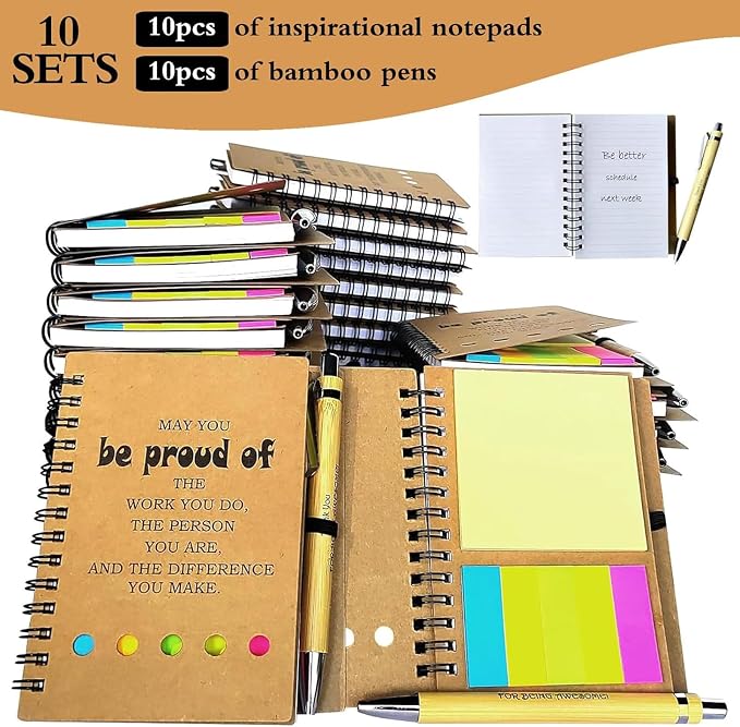 2026 Inspirational Spiral Notebook 50 Sets Portable Employee Appreciation Gifts Bulk Journals with Sticky Note Pen for Teachers Students Friends Colleagues Volunteer Nurse and Family Thank You Gifts