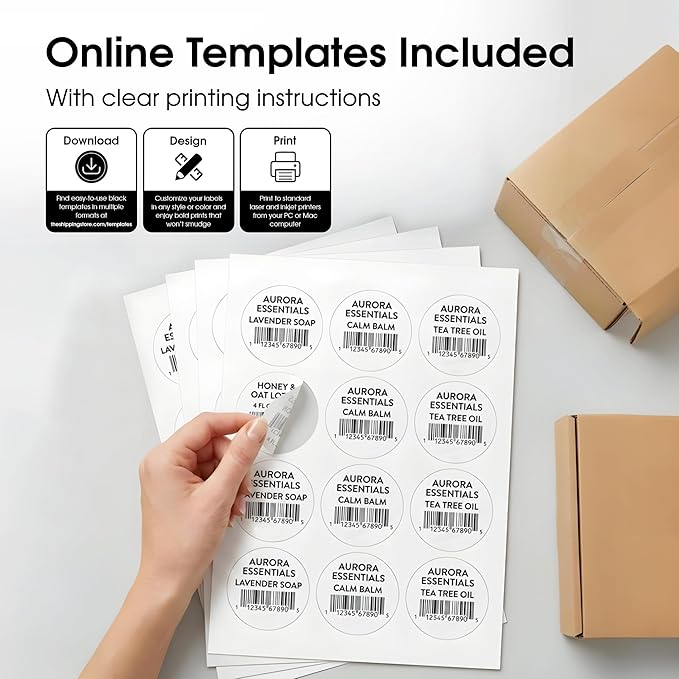 2.5" Printable Round Labels for Laser and Inkjet Printers - 1200 Blank Labels, 100 Sheets for Business Logos, Thank You Stickers, Price Tags, QR Codes - Spartan Industrial Template C005