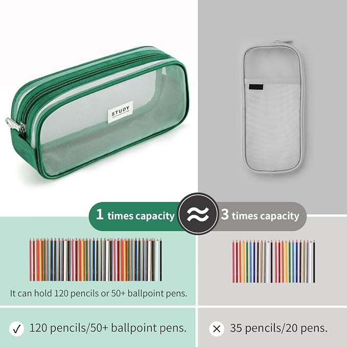 Fancy Forest Clear Mesh Pencil Case, Large Capacity Pen Case for School Exam & Students