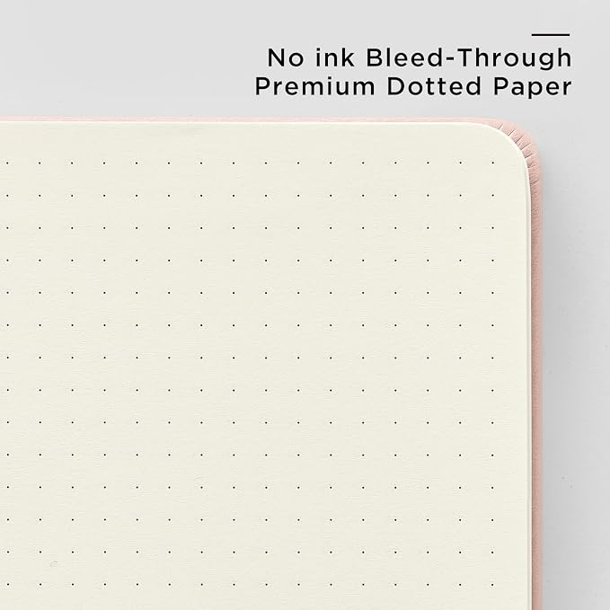 &And Per Se Dotted Journal and Pen Set, A5 Leather Hardcover Dotted Notebook, 160 Pages 100GSM Thick Paper Dot Grid Journal with Fineliner Pen (Pink)
