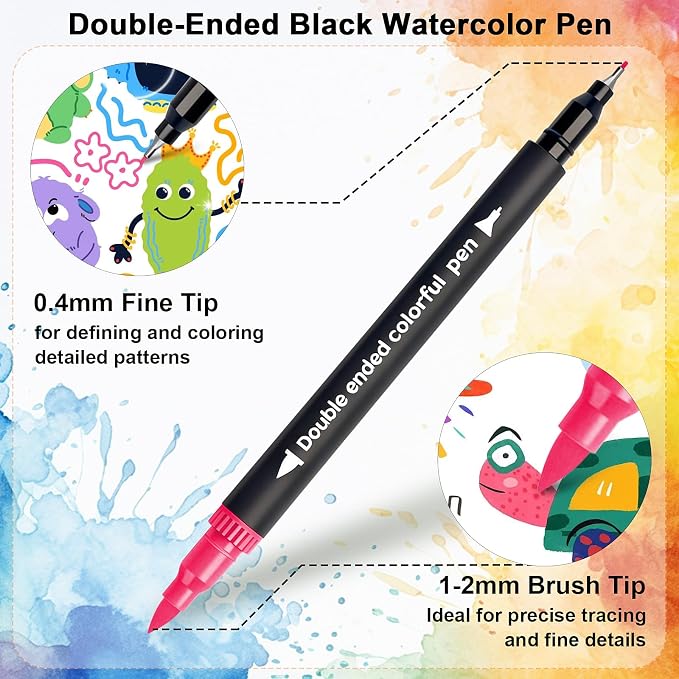 Dual Markers Brush Pens, Art Brush Coloring Markers for Adult Coloring Books, 24Colors Pens for Teens, Double Tip Colored Pen for Journaling Note taking Planner Lettering Calligraphy Drawing