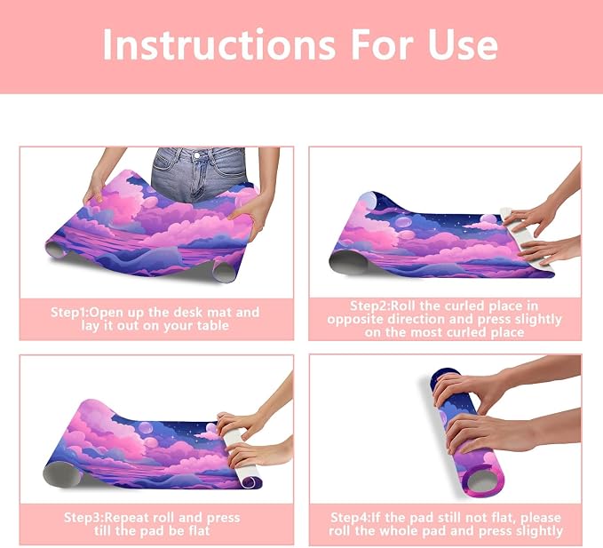 Britimes Pink Blue Planet and Clouds Desk Mat Cute Colorful Sky Deak Pad Non-Slip PU Leather Large Keyboard Mouse Pad Office Desktop Accessories for Office,Work,Home Decor(31.5"X15.7")