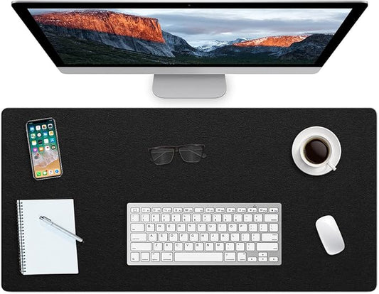 Extra Large Leather Desk Pad with Suede Base Office Mat for Home - Waterproof, Non-Slip, PVC - Black, 24" x 36"