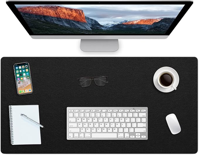 Desk Protector - Non-Slip PVC Leather Office Mat for Desktop - Waterproof Writing Pad (Black, 14" x 30")
