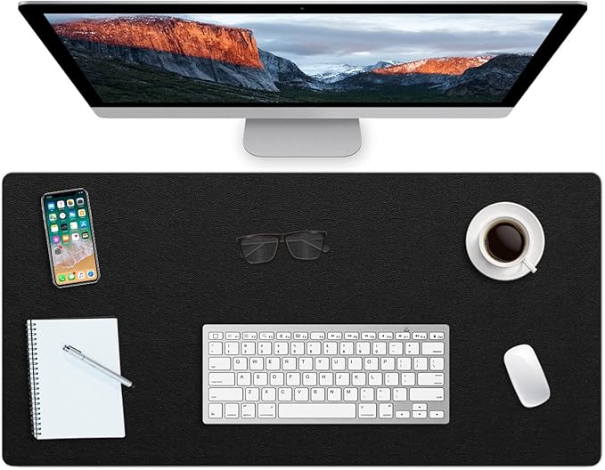 Non-Slip Desk Pad Waterproof PVC Leather Desk Table Protector on Top of Desks Large Mouse Pad Easy Clean Computer Keyboard Laptop Desk Writing Mat for Office Home Decor (Black, 17" x 36")