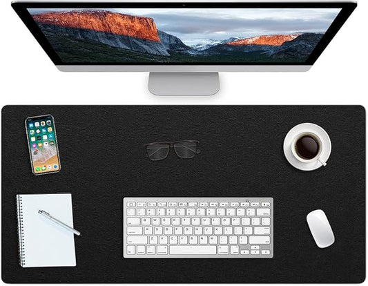 Multifunctional Office Desk Pad Mat Blotter on Top of Desks Non-Slip Desk Writing Mat Waterproof Desk Mat Protector for Desktop PVC Leather Desk Mouse Pad for Office Home (Black, 14" x 24")