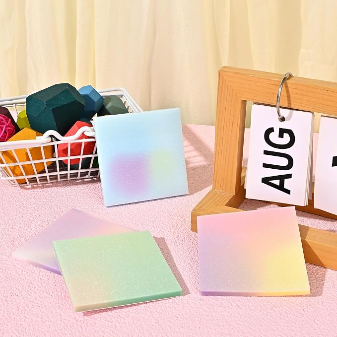 BAYTORY Glitter Transparent Sticky Notes, 200 Sheets 3 x 3 Clear Memo Pads | Multicolor Gradient Waterproof Self-Stick Note, See Through Aesthetic Self-Adhesive Note for Bible Accessories
