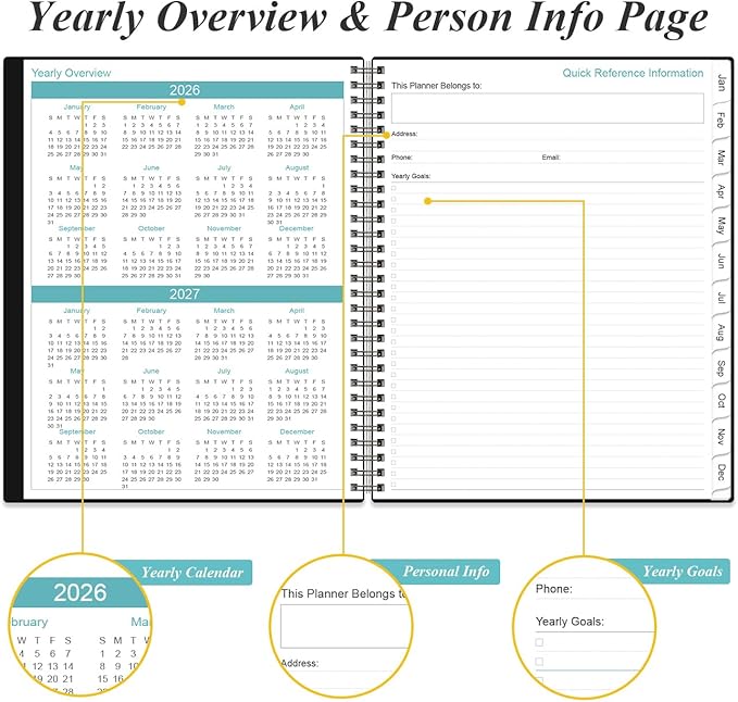 2026-2027 Planner - Planner 2026-2027 from July 2026 to June 2027 with 12 Monthly Tabs, Flexible Cover, Inner Pocket, 8.5" x 11", Black