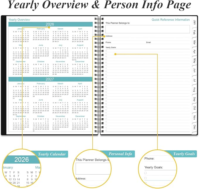 2026-2027 Planner - Planner 2026-2027 from July 2026 - June 2027, Weekly & Monthly Planner Spiral Bound with 12 Monthly Tabs, Inner Pocket, 6.4" x 8.5", Black-E
