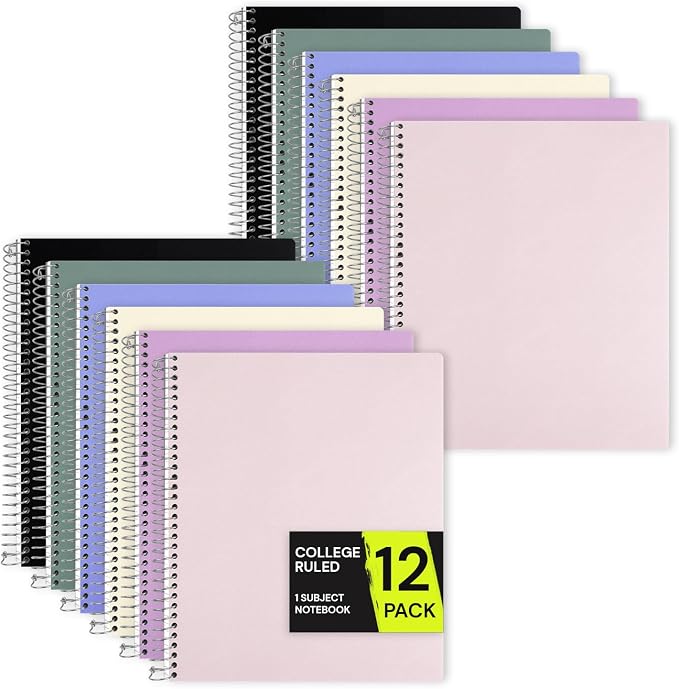 ONAVIA 1 Subject Spiral Notebook College Ruled, 200 Pages | 100 Sheets, 9 x 11 in, Waterproof Plastic Cover, Durable, School Notebooks, Students, Teachers, Classroom