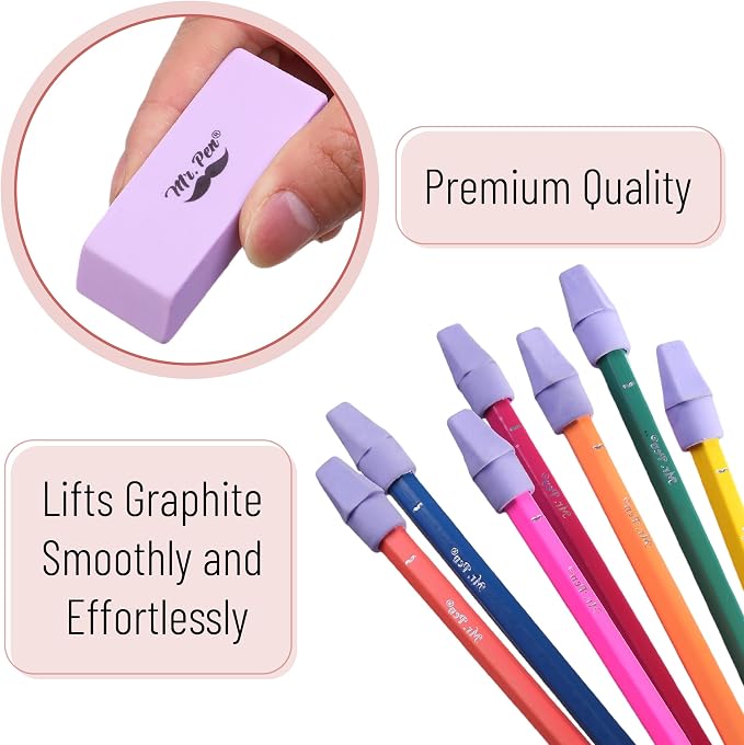 Mr. Pen- School Eraser Combination Set, 66 Pack, Purple | Latex Free Erasers for School, Office, Art Sketching, Homework, Exams, Clean Smudge-Free Correction