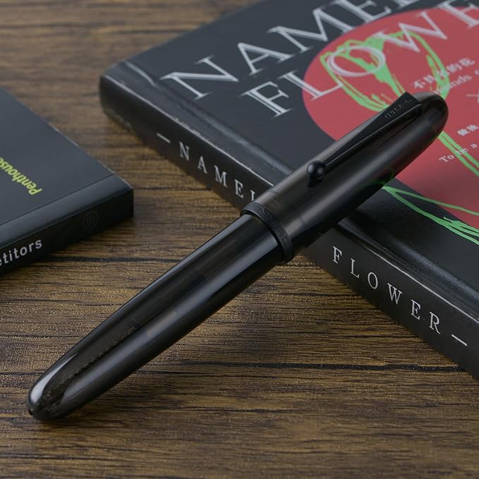 Jinhao 9019 DaDao Series Fountain Pen, Size 8 Fine Nib with Large Ink Converter, Transparent Black Acrylic Design Smooth Writing Pen