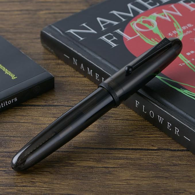 Jinhao 9019 DaDao Series Fountain Pen, Size 8 Medium Nib with Large Ink Converter, Transparent Black Acrylic Design Smooth Writing Pen