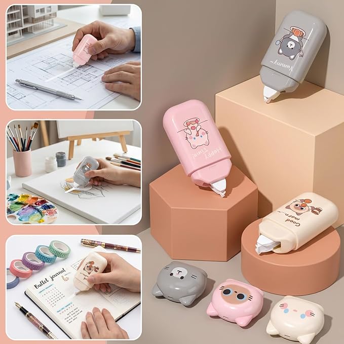 Mabor 3 PCS White Correction Tape Set, Cute Kawaii White Correction Cat Tape Roller for School Office Supplies, Portable Smooth Dry Applicator Stationery Gifts