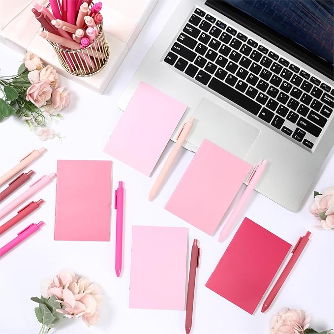 Eaasty 20 Set Mini Notebooks with Ballpoint Pens Bulk Back to School Gift Small Pocket Notepads Gradual Color Composition Journals and Pens for School Supplies Writing Notebooks (Pink Series Colors)