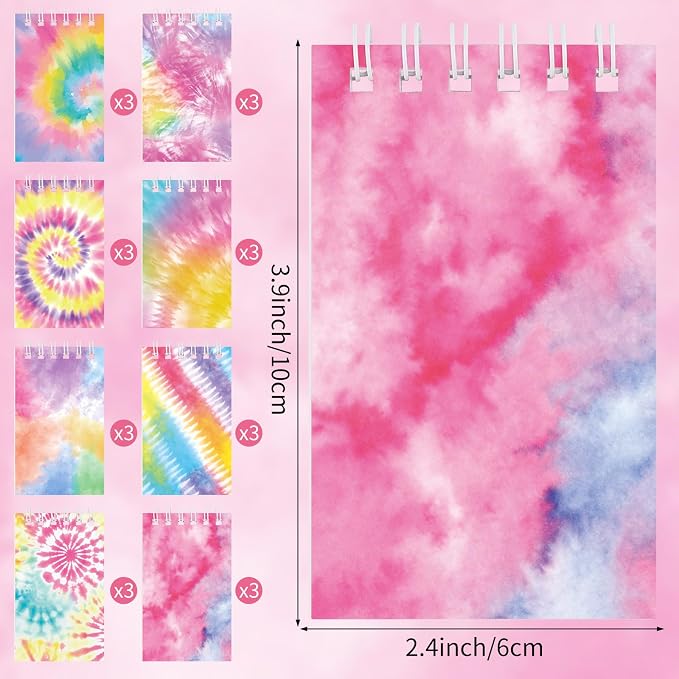 Hooqict 24 Pack Small Spiral Notebook Pocket Notepad Mini Journal Pocket Notebooks Tie Dye Notepads Memo Pads for Kids Party Favors, Office, Classroom School Supplies, 3.9 x 2.4 Inch