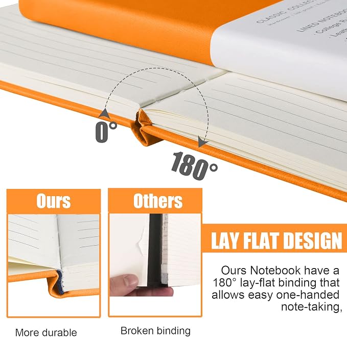 Lined Journal Notebook, 10Pack Hardcover Notebook for Men & Women – Journals for Writing, Work, School, Home & Daily Notes, 160 Pages – Medium A5, 5.7"x8", 100 gsm Thick Paper (Orange)