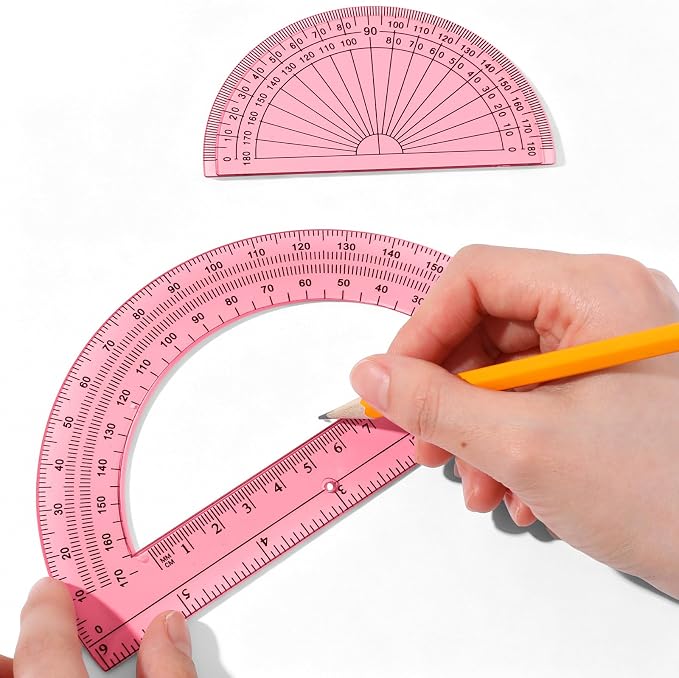EBOOT 2 Pcs Plastic Protractor Clear 180 Degrees Transparent Protractor for Geometry, 4 Inch and 6 Inch(Light Pink)