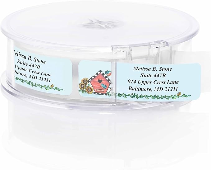 Birdhouse Designer Rolled Address Labels with Elegant Plastic Dispenser