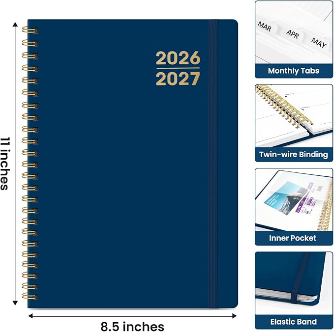 Planner 2026-2027 for Women & Men, Academic Monthly and Weekly Calendar Planner, Jul 2026 - Jun 2027, A4 (8.5" x 11"), Teacher Student Planning Book with Tabs, Ideal for Office School Supplies - Navy Blue