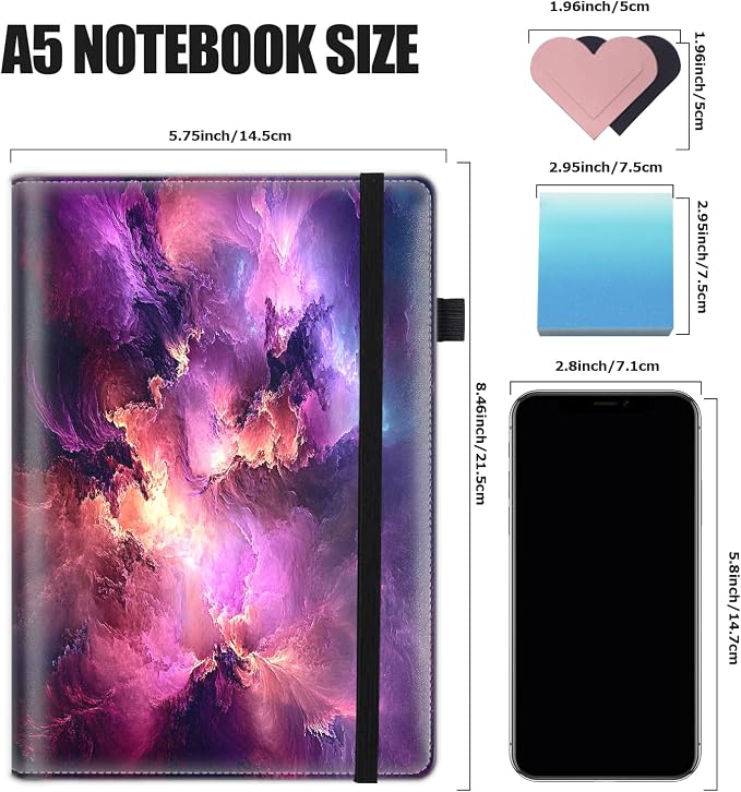 Hardcover Executive Notebooks, A5 PU Leather Lined Journal Notebook, 200 Pages Thick Paper Subject Notebooks for School,Work,Home Writing Business Notebook, Diary Book ，Space Colors Nebula