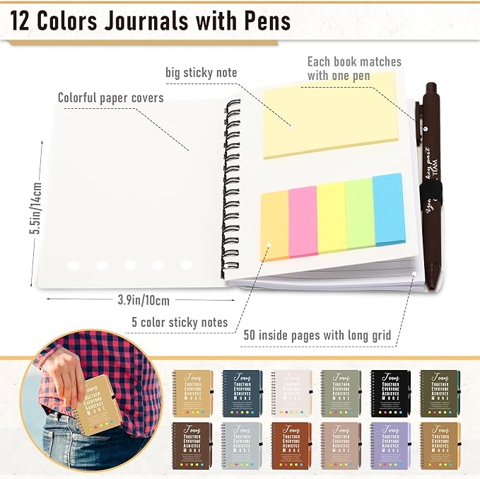 Resurhang 48 Pcs/24 Set Back to School Gifts for Students Teacher, Inspirational A6 Spiral Journal Notebook with Pen for Employee Team Teachers Students Classroom Rewards(Deep Color,Team Together)