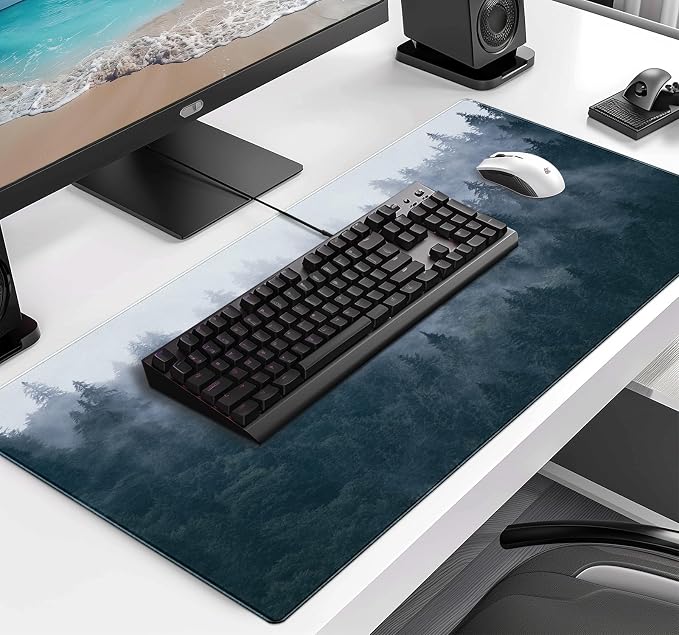 Gray Forest Mouse Pad with Seam Edge Design, Non Slip Rubber Keyboard Pad | Large Extended Mouse Pad; Full Desk Coverage; Waterproof Coating; Stable Anti-Slide Base For Gaming, Office, Study Daily Use