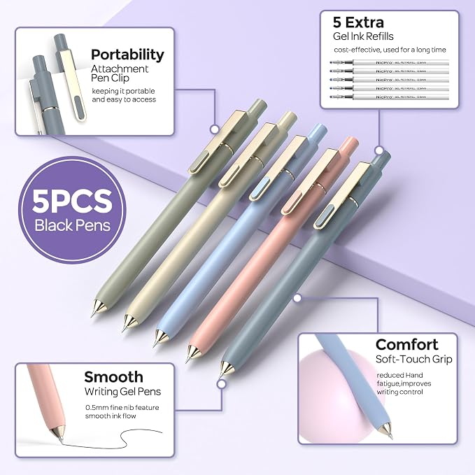 Nicpro School Supplies Stationary Set with Pencil Case, 39 PCS Purple | Back to Schoo Supplies, Pen Case with 12 Highlighter, 5 Gel Pen, 6 Mechanical Pencil, Essentials for College, Nursing Student