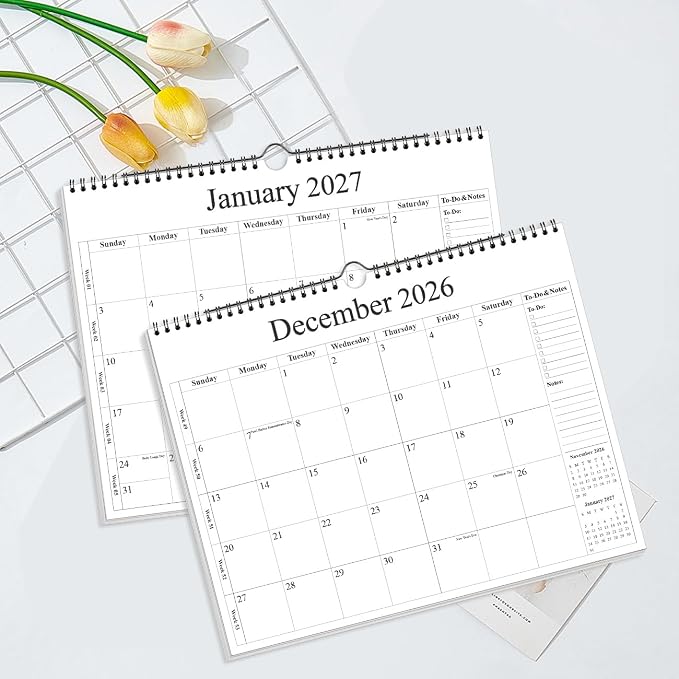 2026-2027 Calendar - Wall Calendar 2026-2027 from July 2026 - December 2027, 18 Months Calendar with Premium Paper, Twin-Wire Binding & Hanging Hook, 12" x 14.5", Black