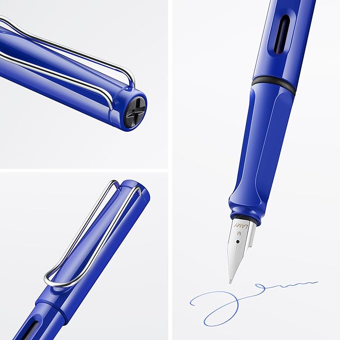 LAMY safari blue - Fountain Pen with ergonomic grip & polished steel nib in size EF - ideal for any Writing & Calligraphy - including LAMY T 10 blue cartridge - Right-Handed