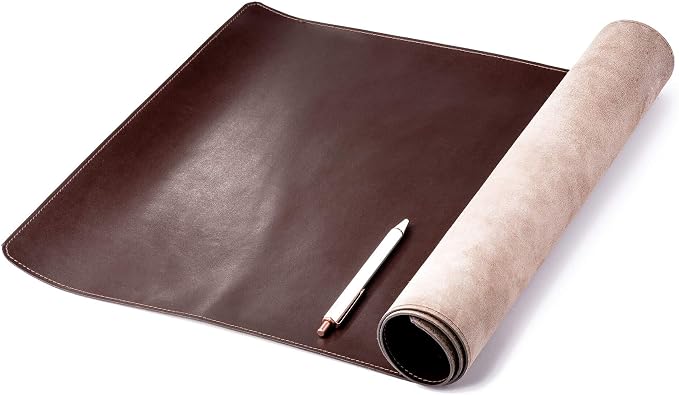 DACASSO Bonded Leather No Core Rollable Desk Mat/Pad - Luxury Leather Desk Blotter for Writing - Executive Desk Surface Protector - (Dark Brown, 36” x 17”)